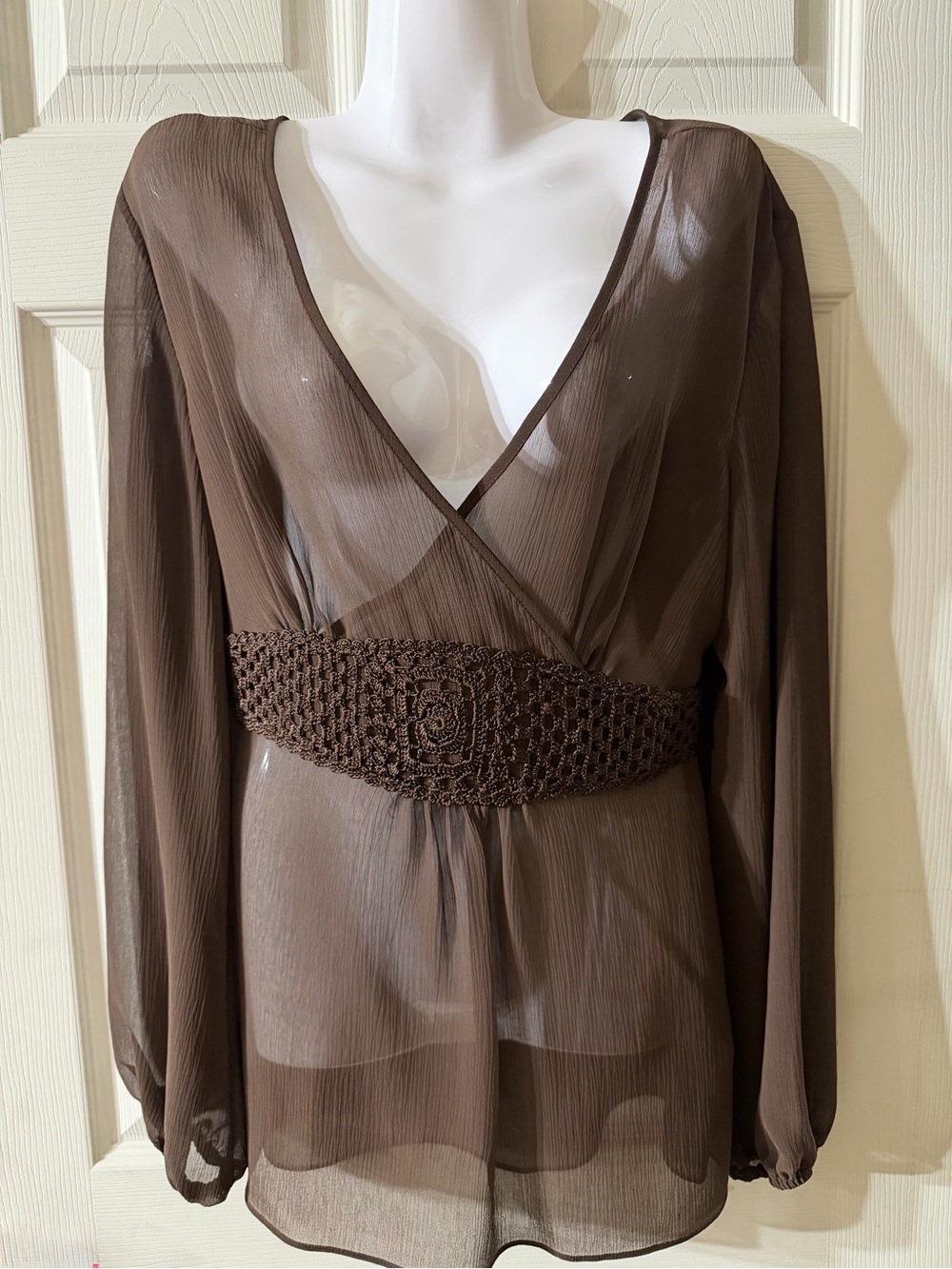 Worthington Chocolate Brown Sheer V-Neck Blouse